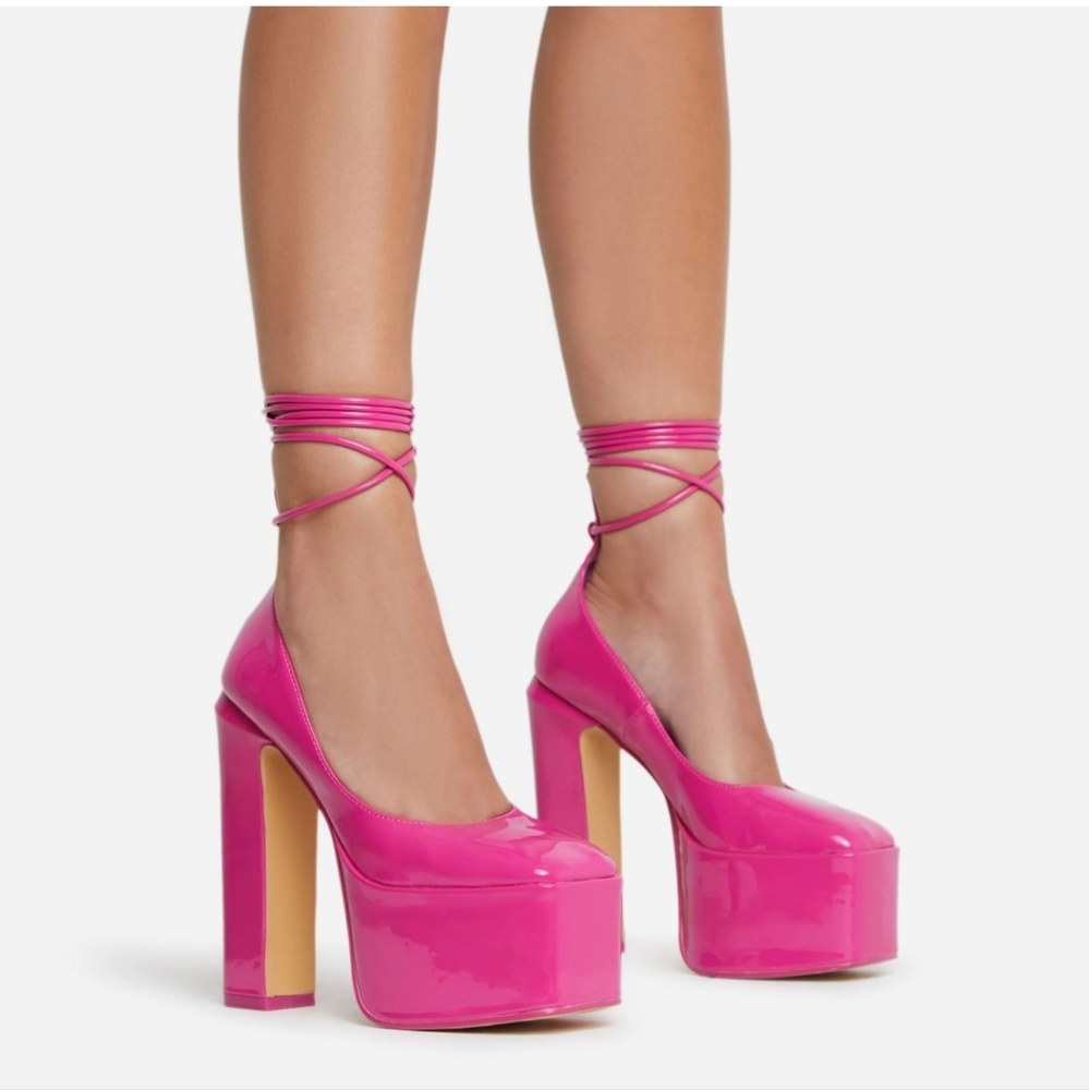 PINK LACE UP PLATFORM BLOCK HEEL